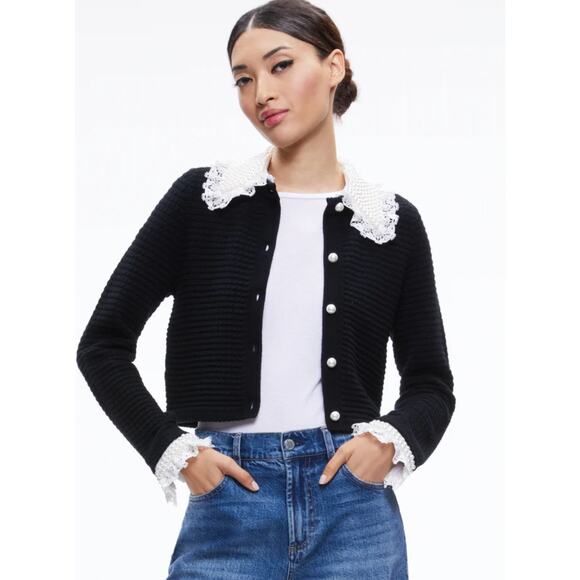 Alice + Olivia NOELLA EMBELLISHED COLLARED CARDIGAN M - Picture 1 of 11